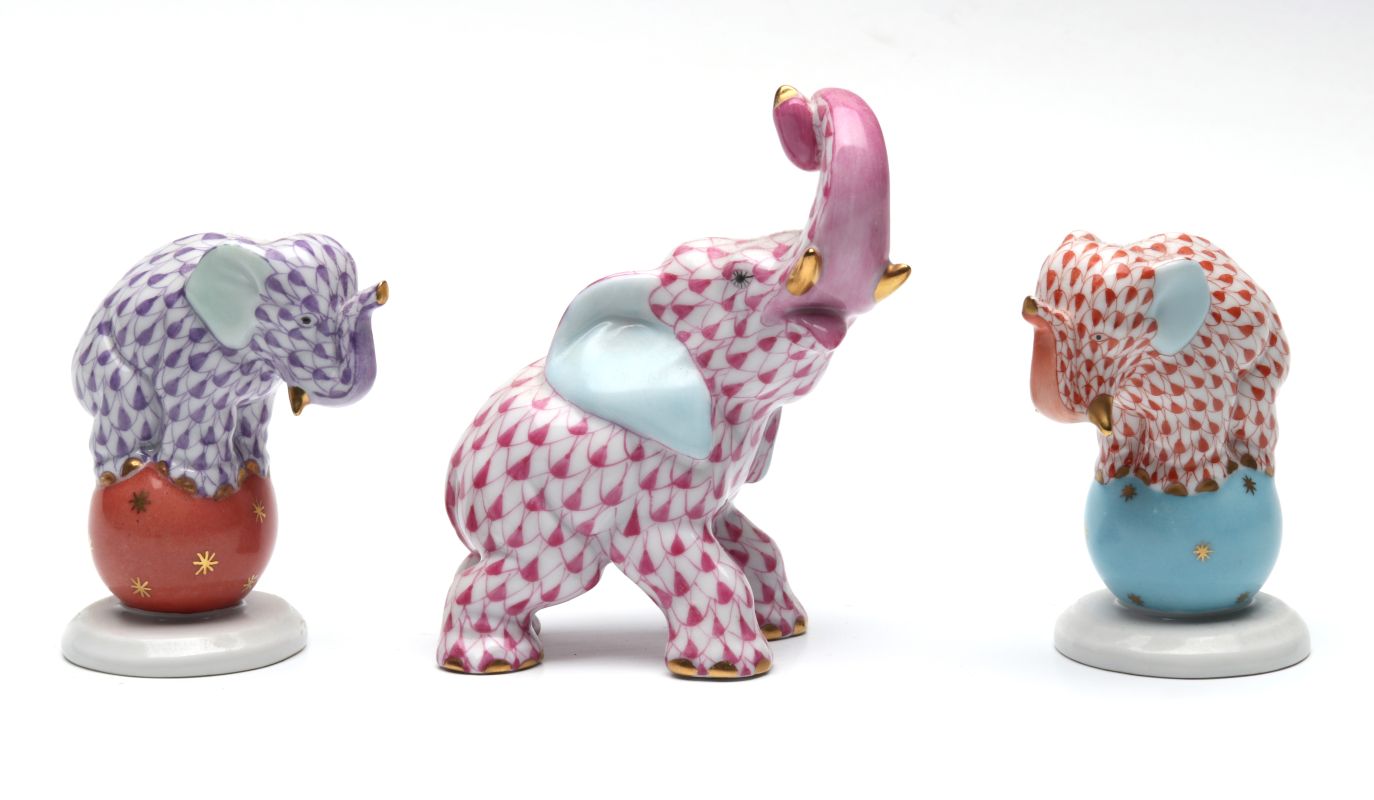 THREE HEREND ELEPHANT FIGURES