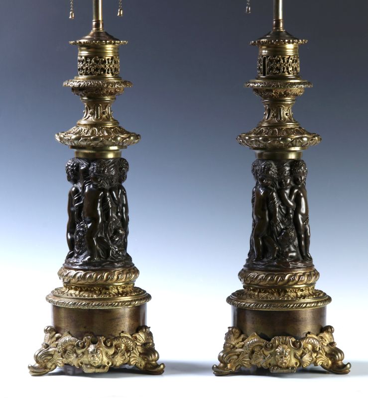 AN EXCEPTIONAL PAIR 19TH C. FRENCH BRONZE LAMPS