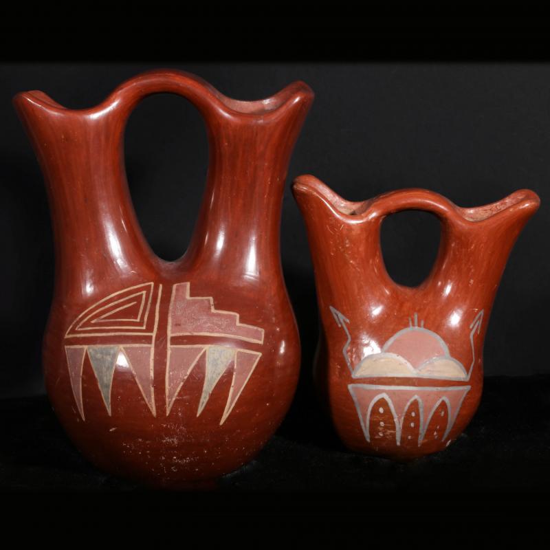 TWO SANTA CLARA PUEBLO POTTERY WEDDING VASES