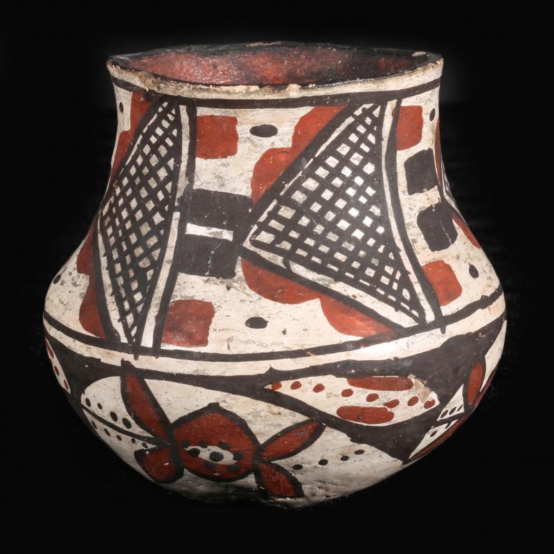 A SMALL EARLY 20TH C. ISLETA PUEBLO POTTERY JAR