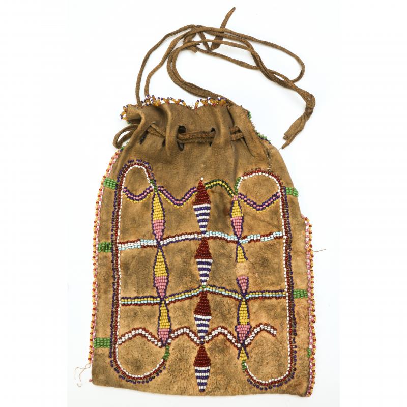 A CIRCA 1900 APACHE PARTIALLY BEADED BAG