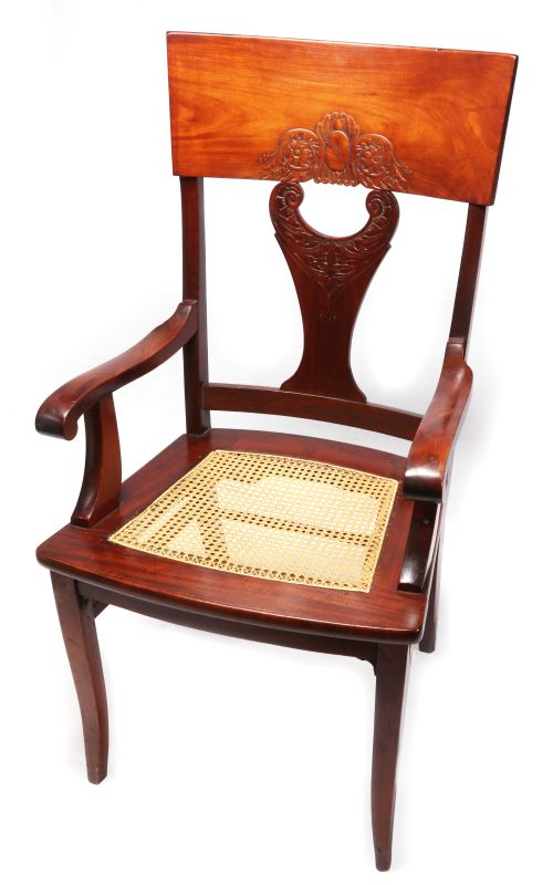 A CIRCA 1900 CONTINENTAL MAHOGANY ARM CHAIR 