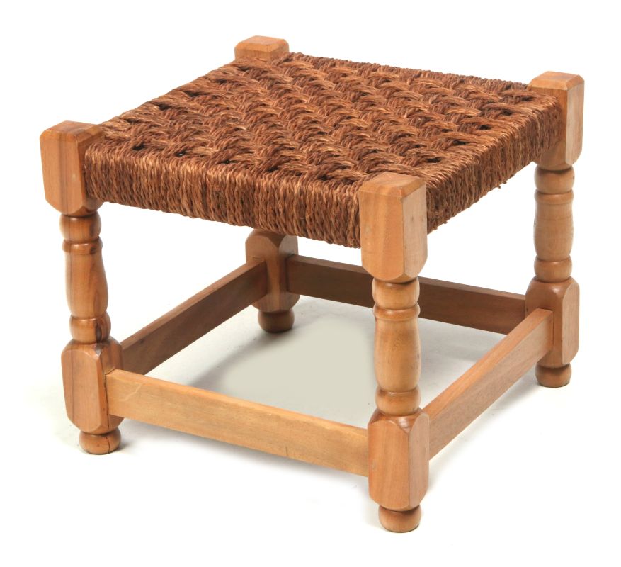 A WOVEN JUTE FOOT STOOL