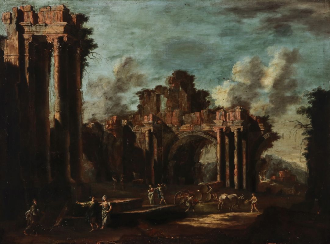 A LATE 18TH /EARLY 19TH C. CAPRICCIO OIL ON CANVAS