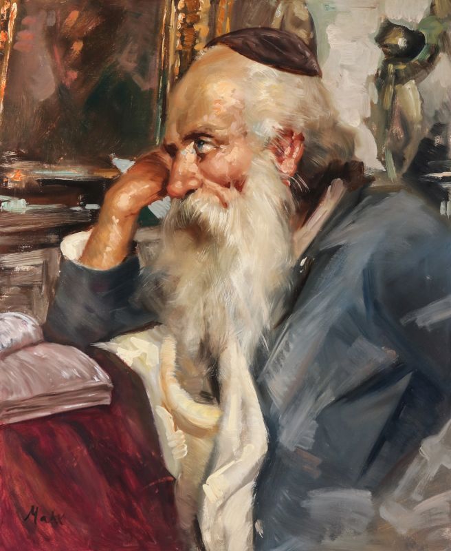 A OIL ON CANVAS PORTRAIT OF A JEWISH SCHOLAR