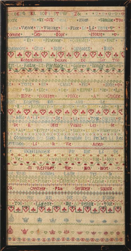 A 19TH CENTURY FRENCH CROSS STITCH ALPHABET SAMPLER