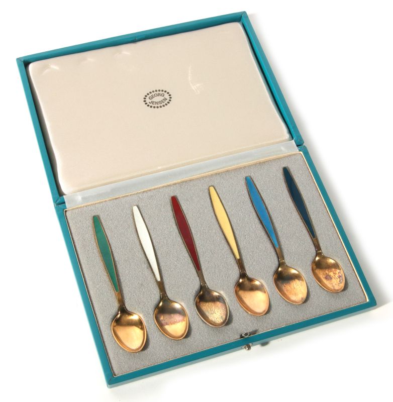 GEORG JENSEN ENAMELED STERLING SILVER SPOONS