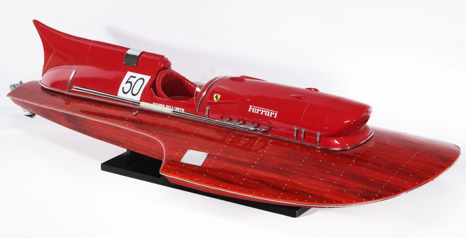 A HAND MADE FERRARI HYDROPLANE BOAT MODEL