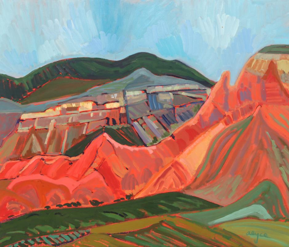 ALYCE FRANK (BORN 1932) TAOS SCHOOL OIL ON CANVAS