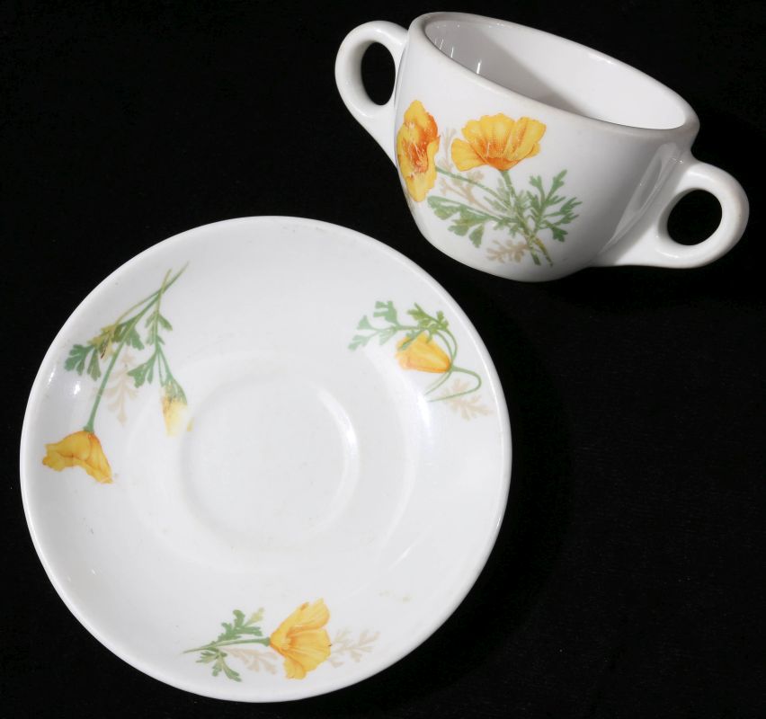 SANTA FE RR CALIFORNIA POPPY BULLION CUP & SAUCER