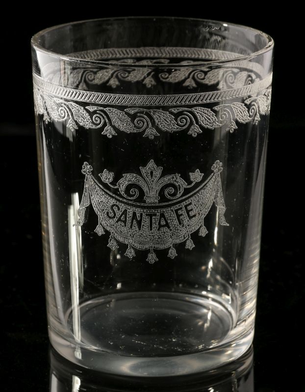 AT&SF SANTA FE RR ETCHED DRAPE GLASS TUMBLER