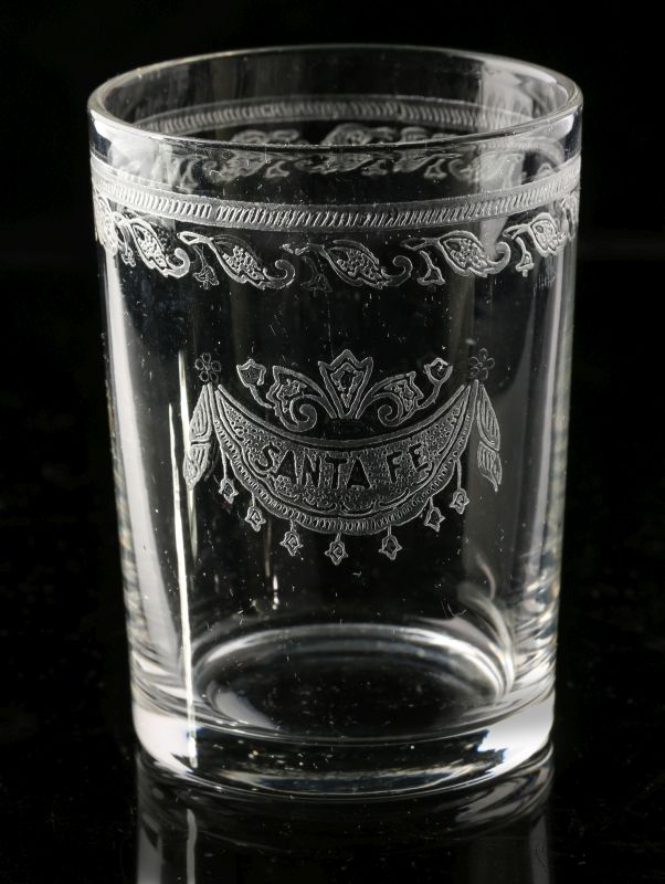 AT&SF SANTA FE RR ETCHED DRAPE SHOT GLASS