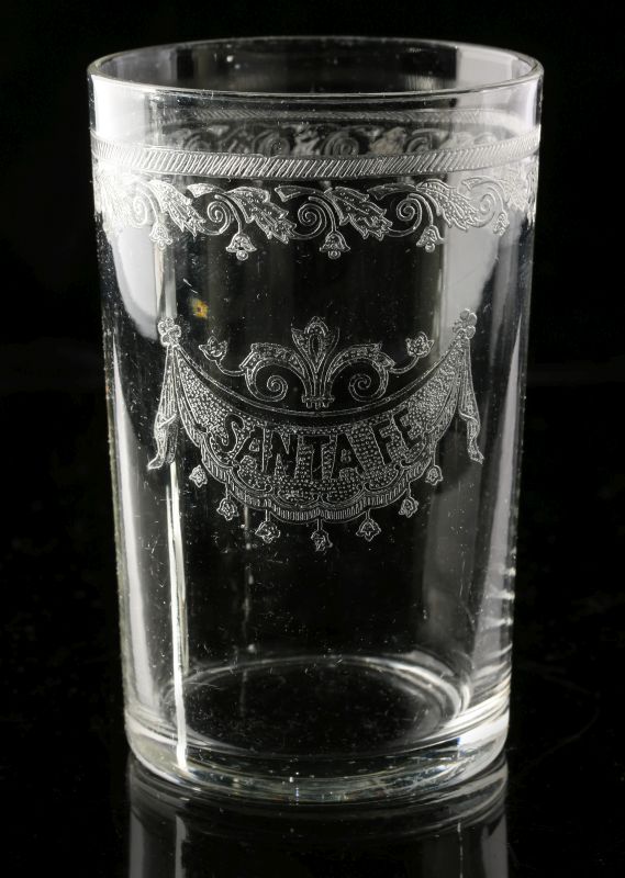 AT&SF SANTA FE RR ETCHED DRAPE GLASS TUMBLER