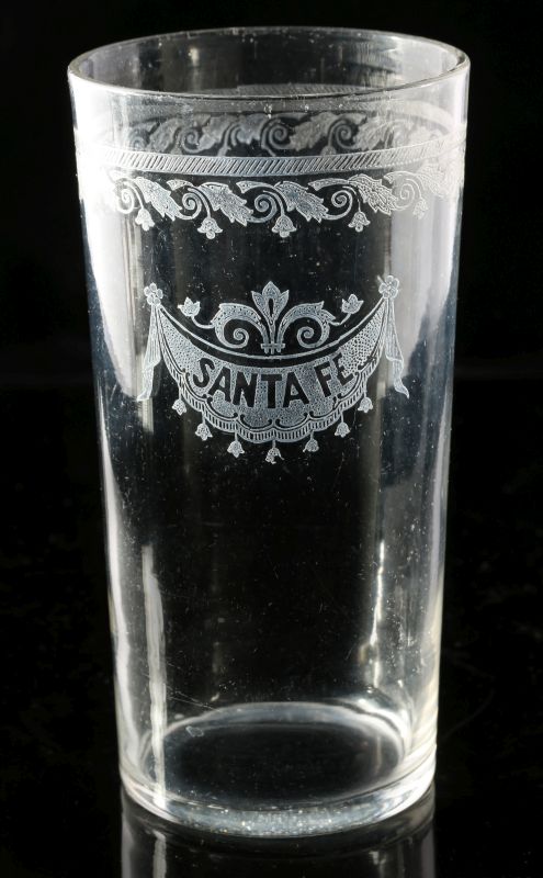 AT&SF SANTA FE RR ETCHED LOGO DRAPE PATTERN GLASS