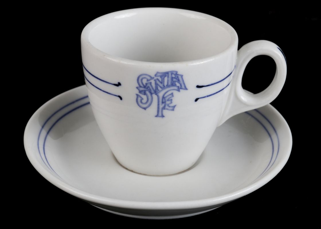 AT&SF SANTA FE BLEEDING BLUE DEMITASSE CUP, SAUCER