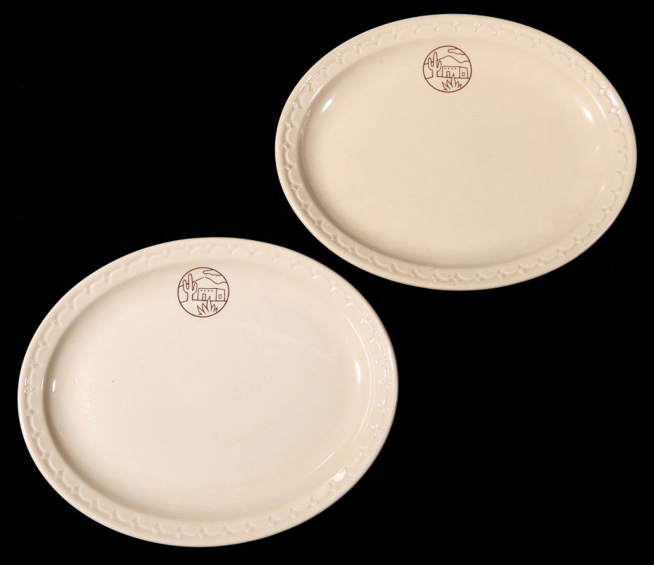 TWO AT&SF SANTA FE RR ADOBE OVAL PLATTERS