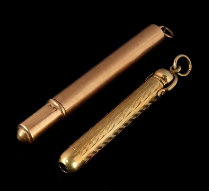 TWO ANTIQUE 14K GOLD PENCIL PENDANTS