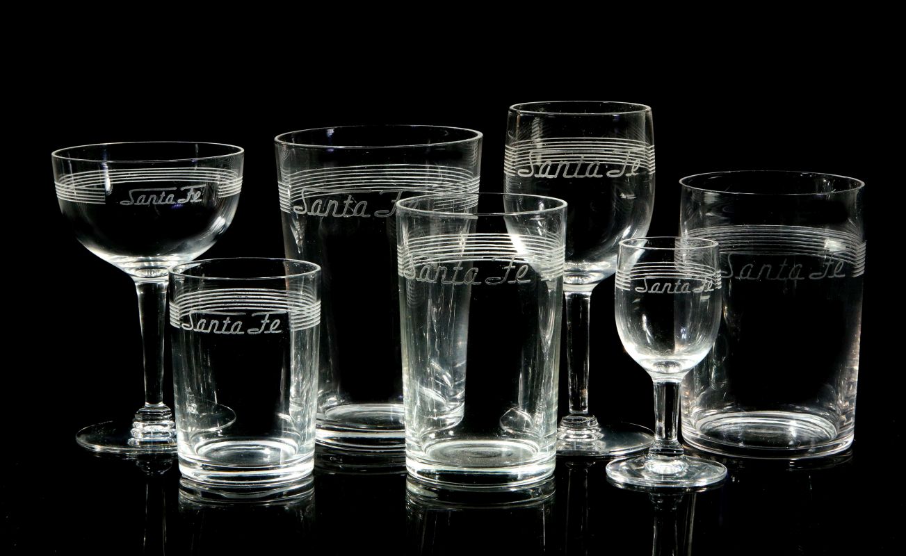 AT&SF SANTA FE RAILROAD SCRIPT LOGO GLASSWARE