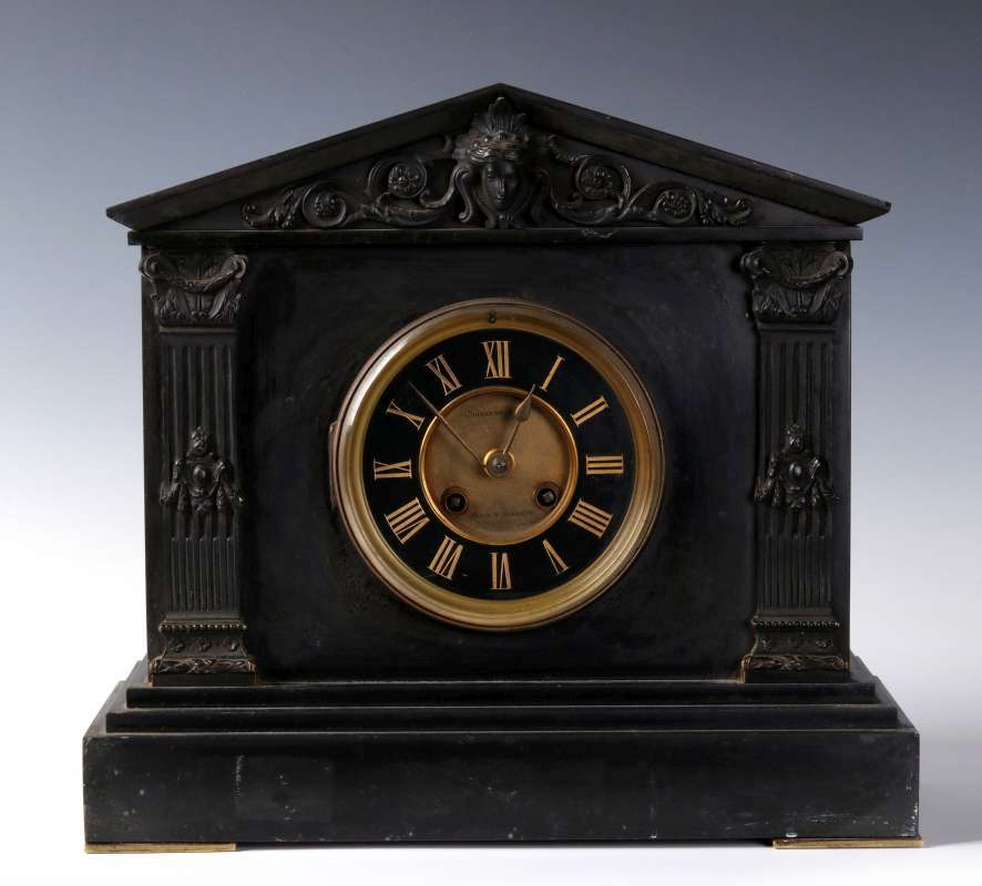 A CIRCA 1890 SLATE MANTEL CLOCK