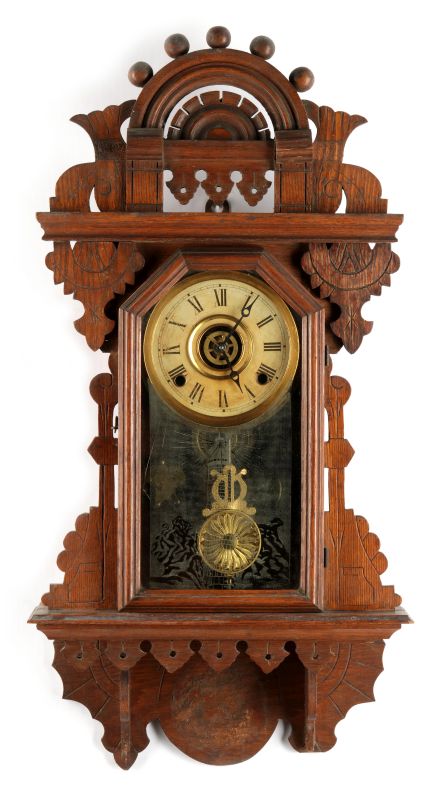 ORNATE OAK HANGING KITCHEN CLOCK WITH LIGHT HOUSE