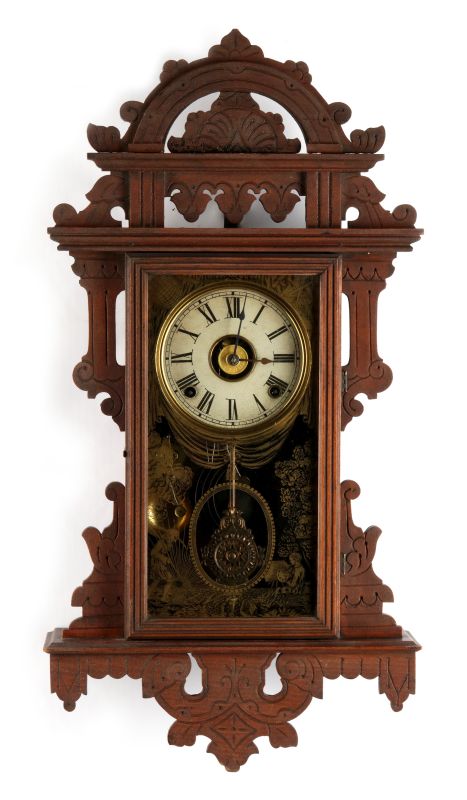 E. N. WELCH 'ECLIPSE' WALNUT HANGING KITCHEN CLOCK