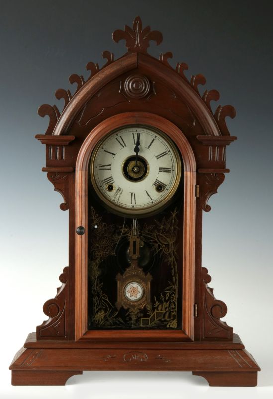 AN E.N. WELCH FANCY WALNUT PARLOR CLOCK 