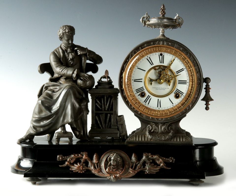 AN ANSONIA 'NEWTON' SPELTER STATUE CLOCK