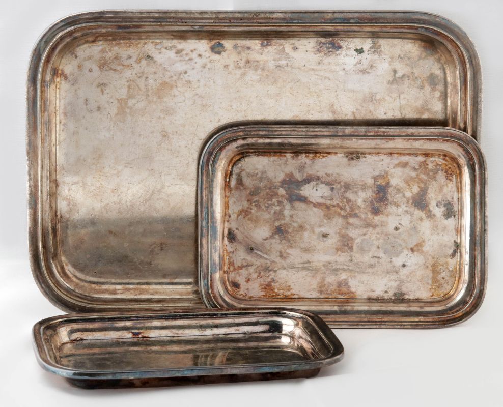 THREE AT&SF SANTA FE RR SILVER SERVING TRAYS