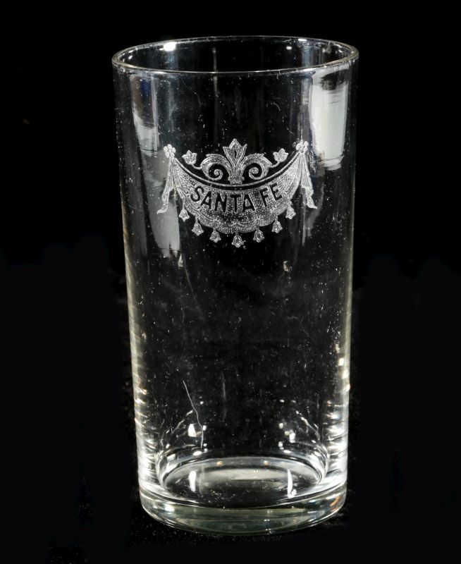 AT&SF SANTA FE RR DRAPE LOGO GLASS TUMBLER