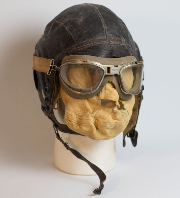 WWII US AAF A-11 FLIGHT HELMET, GOGGLES, FACE MASK