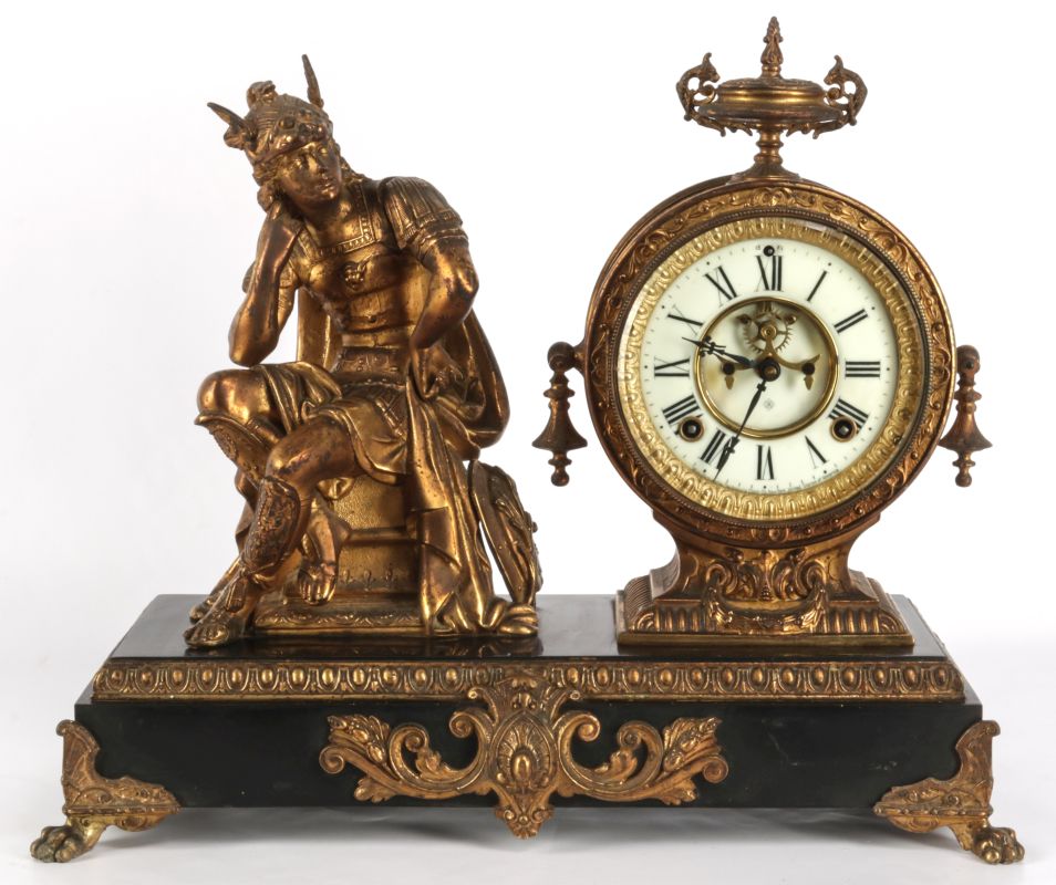 A GOOD, ORIGINALANSONIA 'MERCURY' STATUE CLOCK