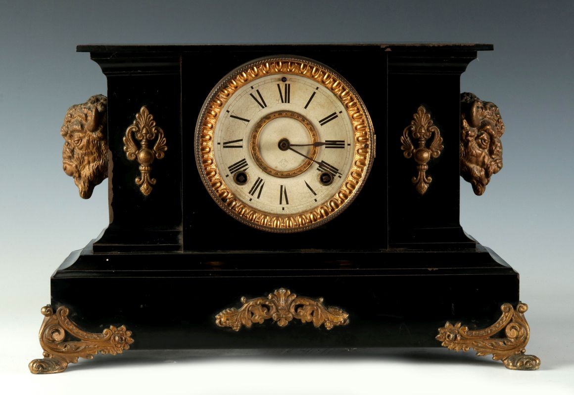 A SCARCE ANSONIA 'BRANDON' CLOCK WITH BUFFALO     