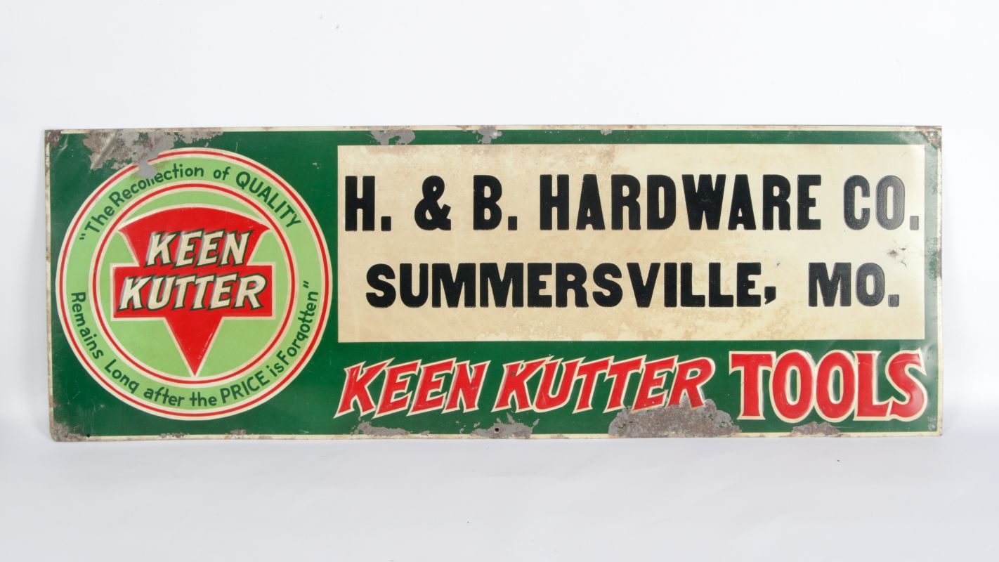 A VINTAGE KEEN KUTTER ENAMEL ADVERTISING SIGN