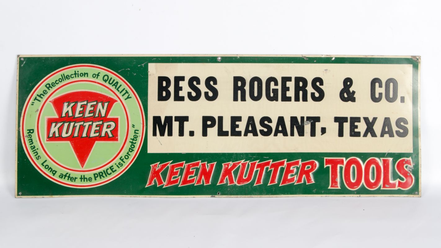 A VINTAGE KEEN KUTTER ENAMEL ADVERTISING SIGN