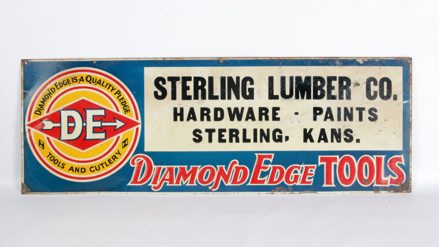 VINTAGE DIAMOND EDGE TOOLS ENAMEL ADVERTISING SIGN