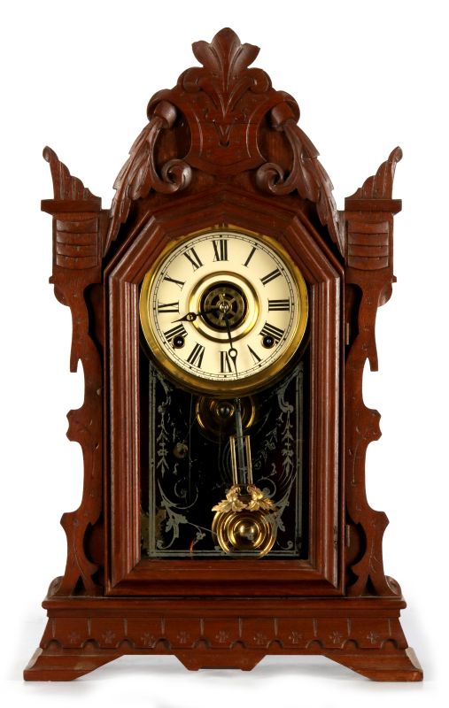 AN INGRAHAM FANCY WALNUT PARLOR CLOCK