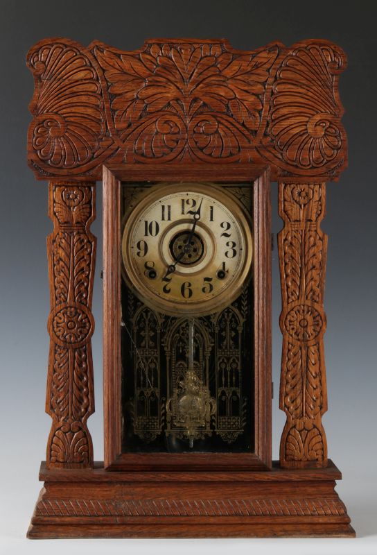 AN INGRAHAM 'ATLANTIC' GINGERBREAD KITCHEN CLOCK