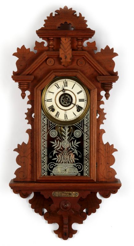 A GOOD FANCY WALNUT HANGING KITCHEN CLOCK