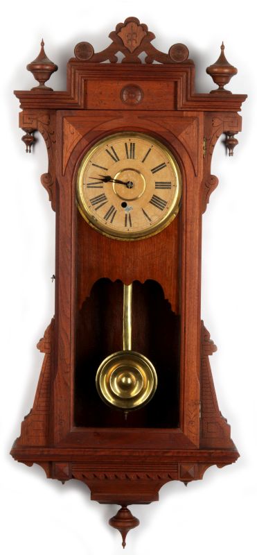 A GOOD INGRAHAM 'BARTHOLDI' WALNUT WALL REGULATOR