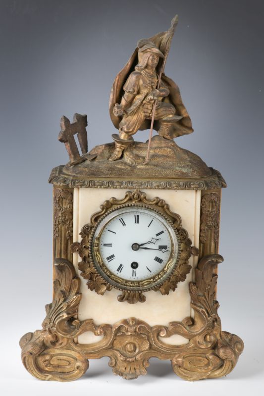 A CIRCA 1850 FRENCH SILK SUSPENSION STATUE CLOCK