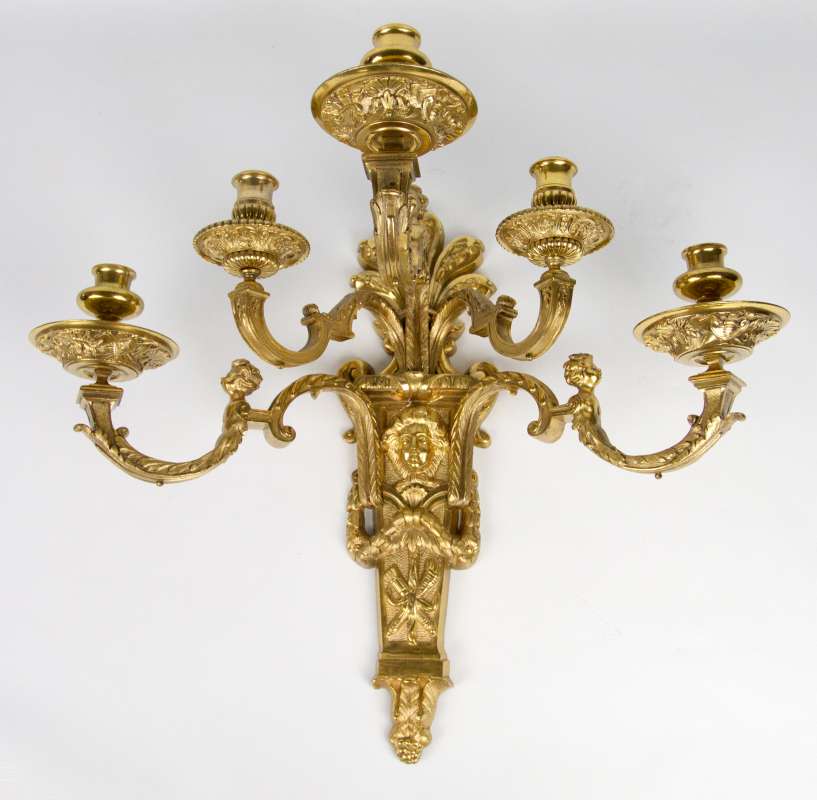 A LOUIS XVI STYLE BRONZE ORMOLU FIVE ARM SCONCE