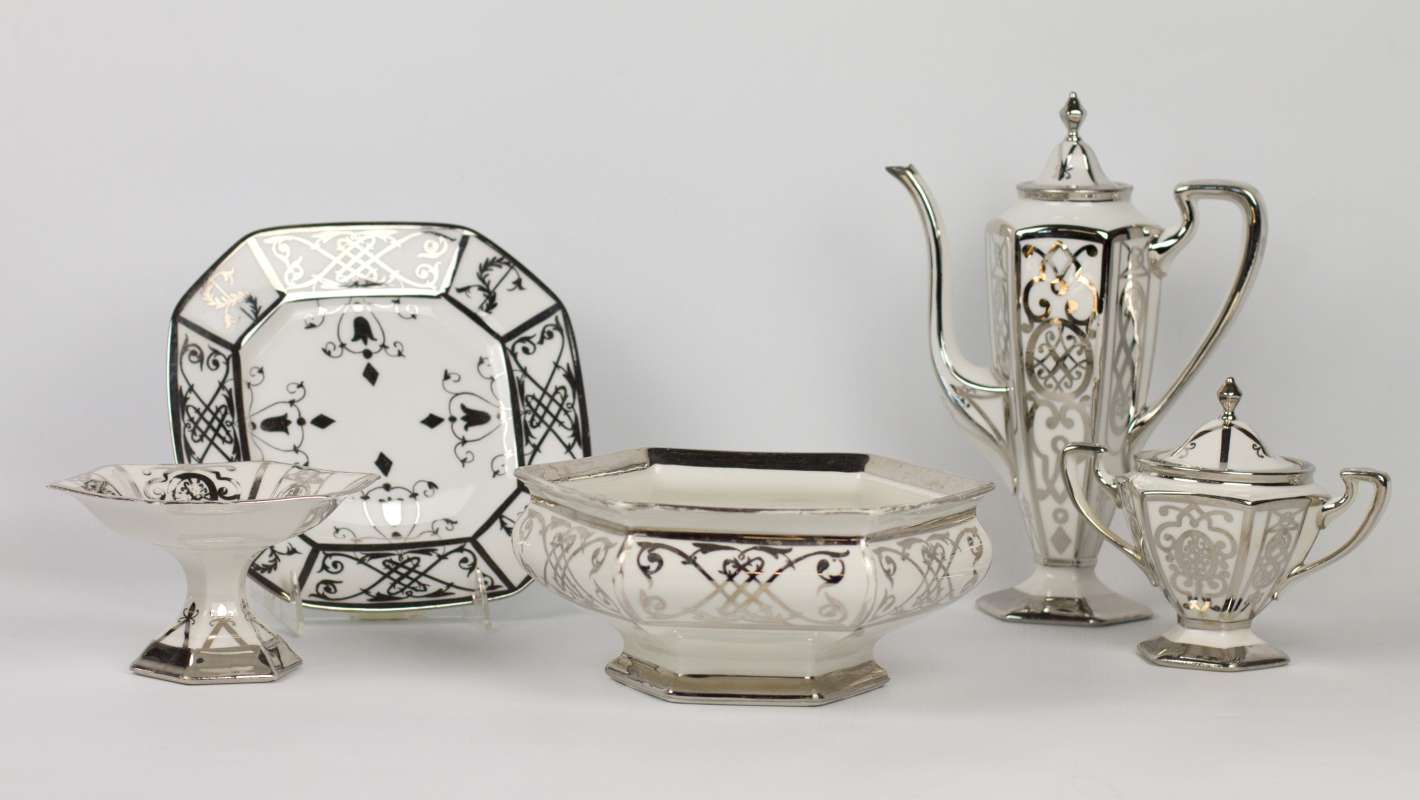 A PICKARD CHINA PLATINUM DECORATED COFFEE SET 