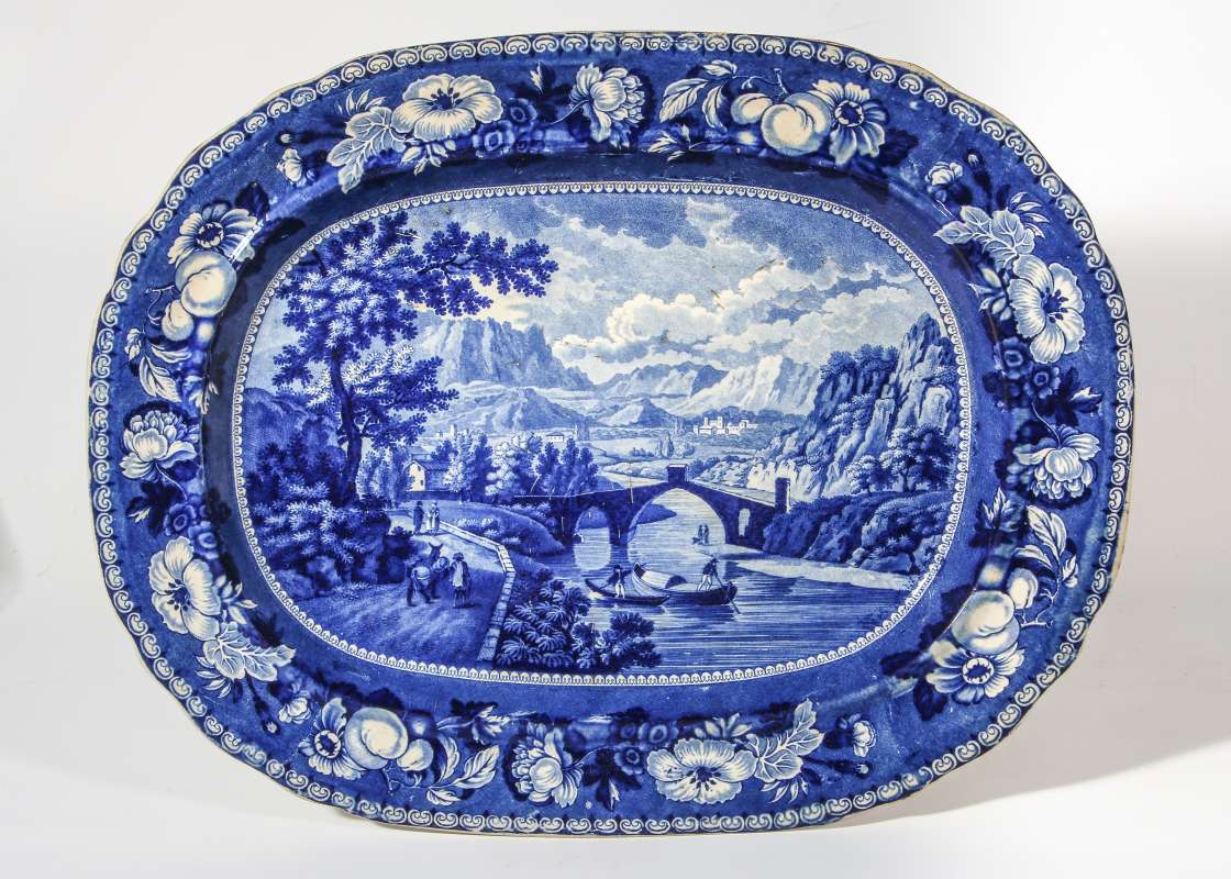 A HISTORICAL BLUE 'BRIDGE OF MARTOREIL' PLATTER