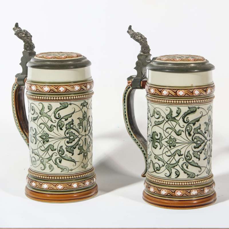 TWO MATCHING METTLACH MOSAIC 1/2 LITER STEINS