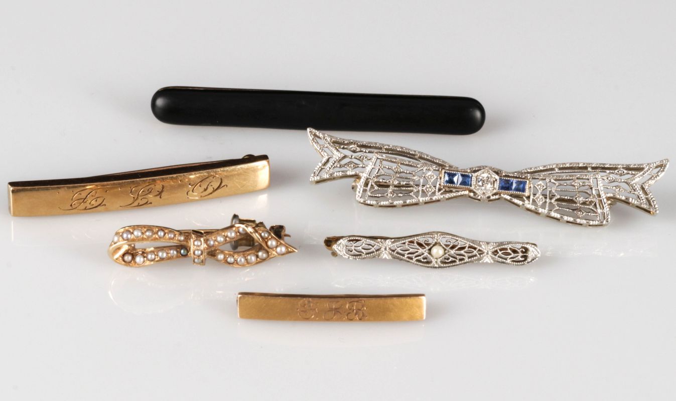 SIX ANTIQUE 14K GOLD BAR PINS