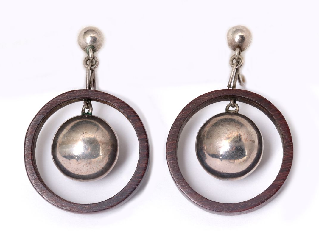 WILLIAM SPRATLING STERLING AND TEAK EARRINGS