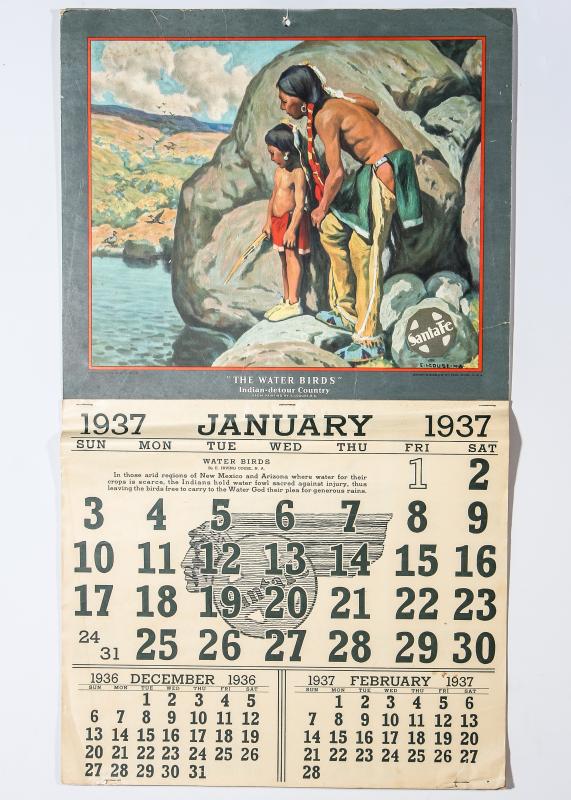 1937 SANTA FE RR E.I. COUSE CALENDAR WITH FULL PAD