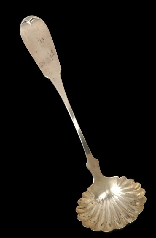 JOSEPH SEYMOUR SHELL BOWL COIN SILVER LADLE CA. 1835