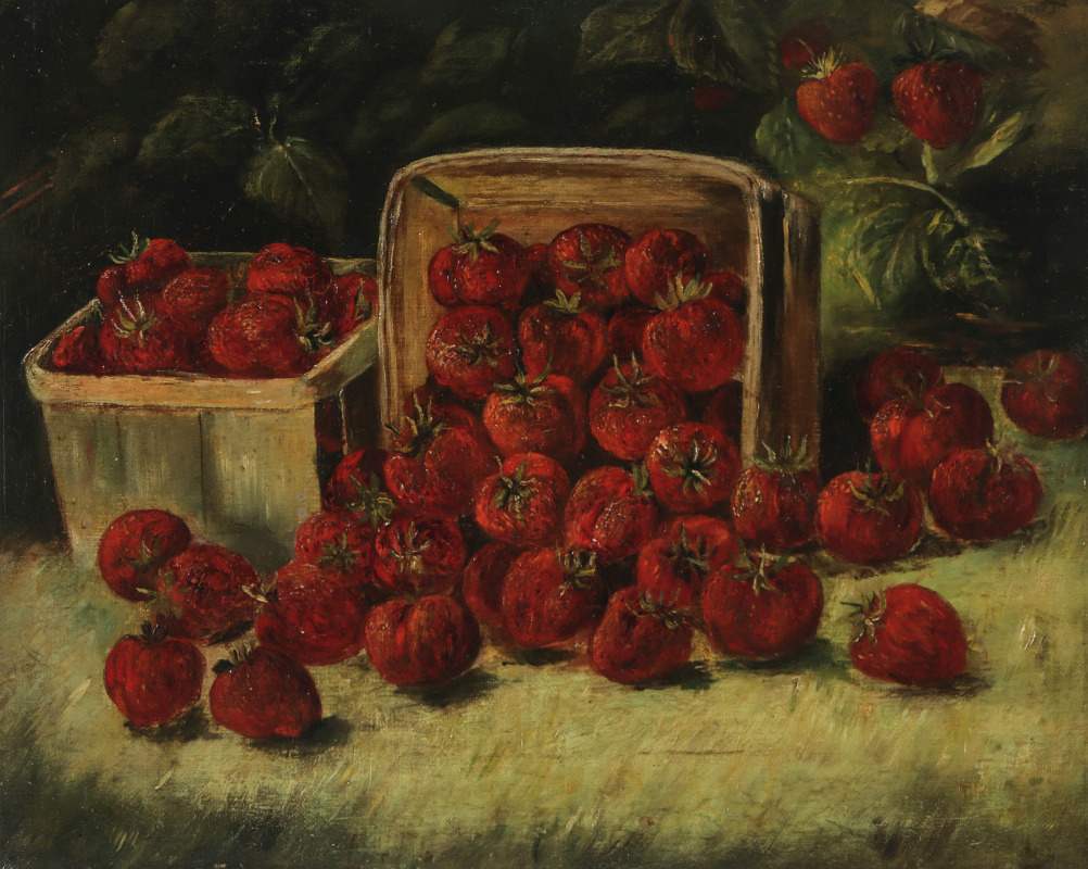 A 19TH C. AMERICAN SCHOOL STRAWBERRIES STILL LIFE 