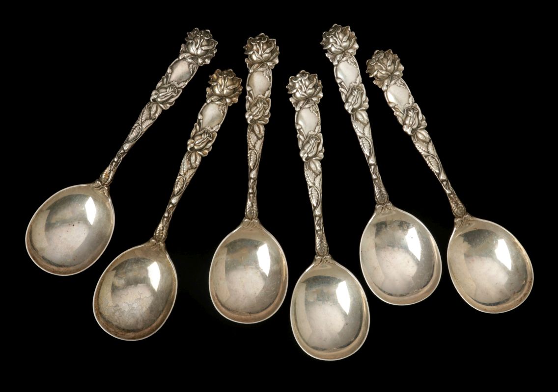 ALVIN BRIDAL ROSE PATTERN STERLING CREAMSOUP SPOONS